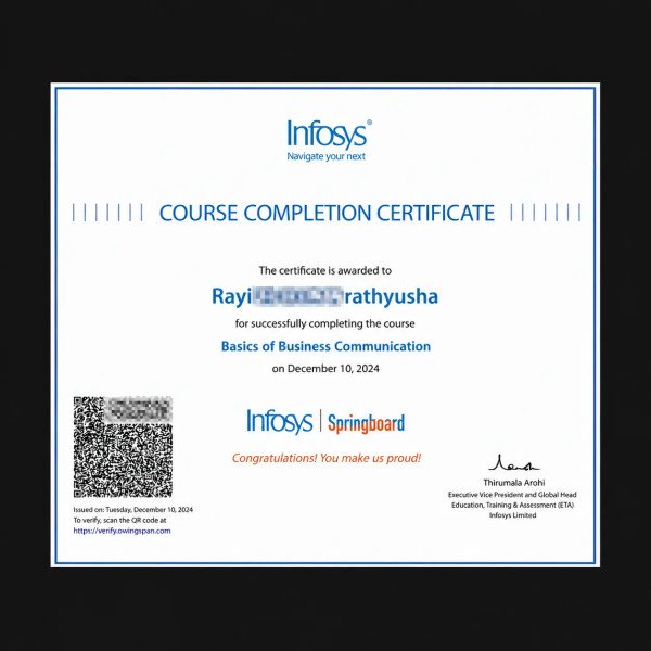 Infosys Certificate